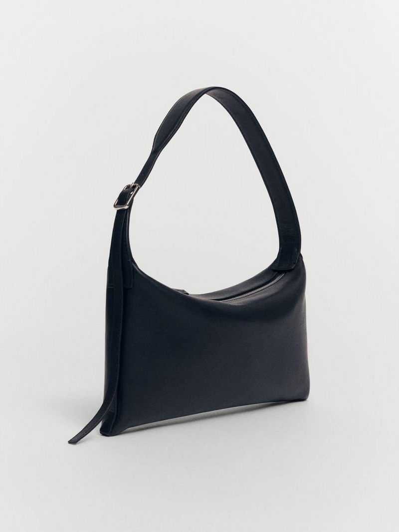 Mango Mng Leather Shoulder Bag With Buckle Black Nwt